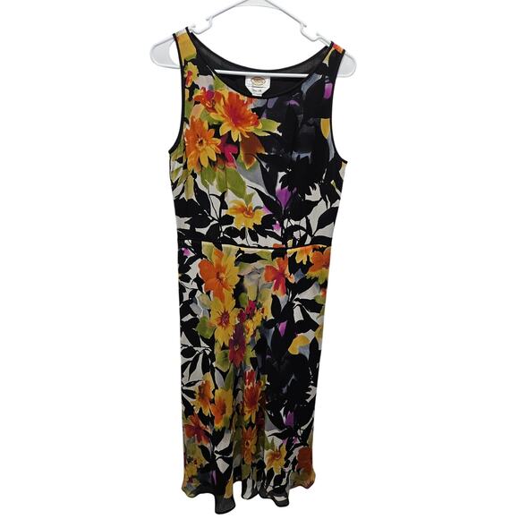 Talbots Floral Pure Silk Maxi Dress Size 6 Sleeveless MulticoloredFit Flare